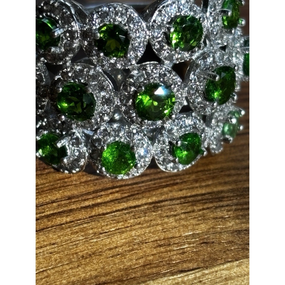 Green Chrome Diopside Sterling Silver Ring Triple Row Sz 9 - Picture 2 of 8